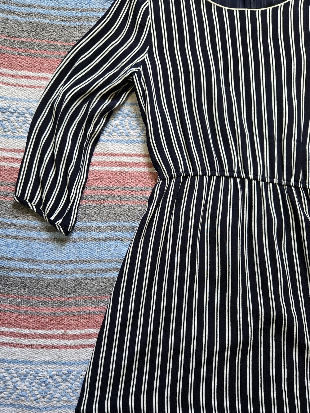 Forever 21 Black and White Vertical Stripe Long-Sleeve Dress - Picture 2 of 4